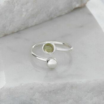 Adjustable Silver Birthstone Ring August: Peridot, 2 of 4