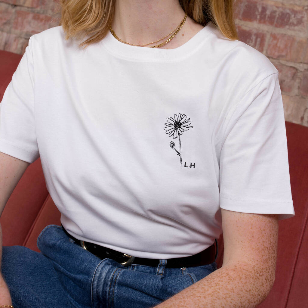 Embroidered Breast Pocket Birth Flower T Shirt By Rock On Ruby ...