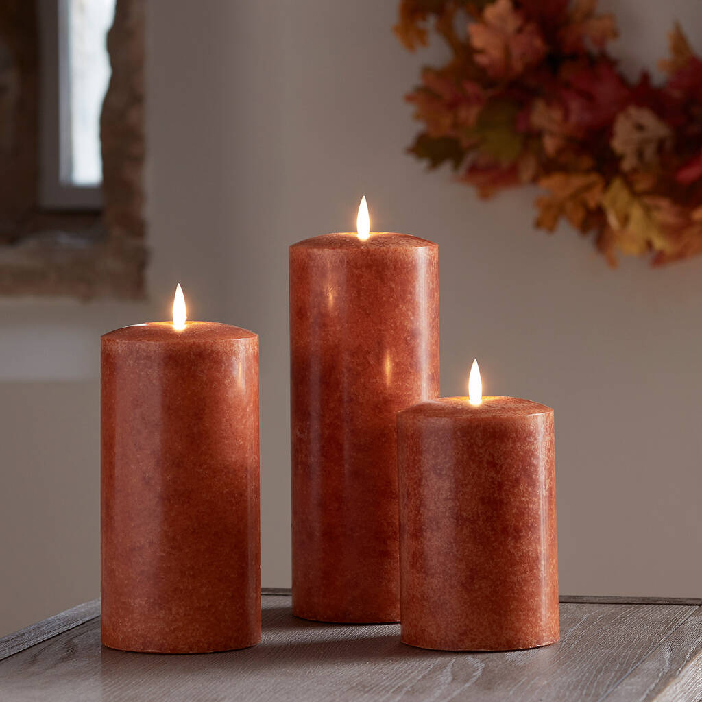Tru Glow® Mottled Orange LED Chapel Candle Trio By Lights4fun
