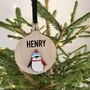 Personalised Wooden Penguin Bauble Tree Decoration, thumbnail 2 of 2