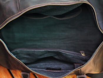 Genuine Leather Weekend Bag With Leather Straps Detail, 6 of 11