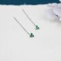 Sterling Silver Emerald Green Cz Trio Flower Threader Earrings, thumbnail 4 of 11