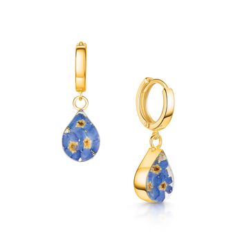 Forget Me Not Huggie Drop Earrings Sterling Silver And Gold Plated Option, 3 of 10