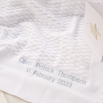 Toffee Moon White Block Knitted Christening Blanket, 2 of 12