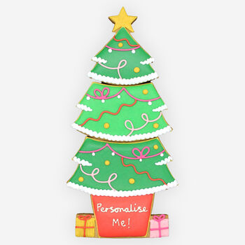 Biscuiteers Hand Iced Personalised Christmas Tree Large Letterbox Biscuits, 3 of 3