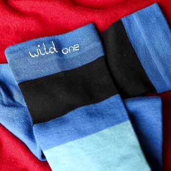 Mens Eco Bamboo Striped Blue Embroidered Socks Gift Box, 2 of 5