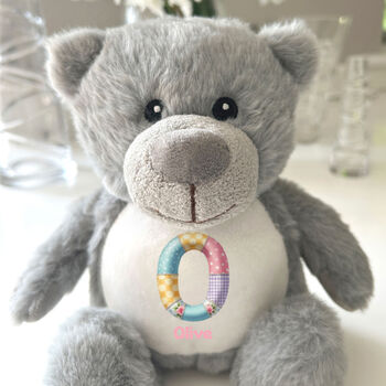Personalised Patchwork Alphabet New Baby Teddy Bear, 4 of 6
