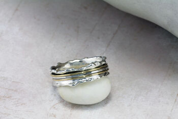 Sterling Silver And Brass Trio Band Spinning Ring, 3 of 4