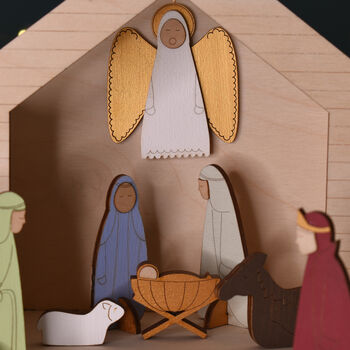 Wooden Hand Painted Christmas Crib Nativity Scene, 3 of 8