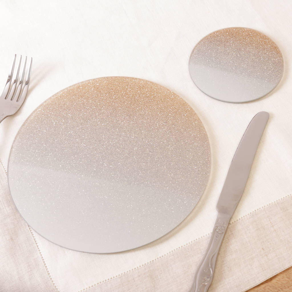 Set Of Four Ombre Sparkle Coasters And Placemats By Dibor