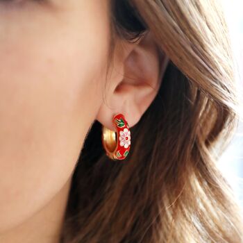 Red Cloisonné Hoop Earrings, 8 of 9