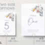 Wedding Table Numbers Burgundy Blue White Florals, thumbnail 2 of 3