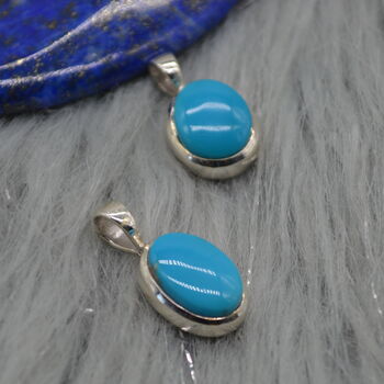 Turquoise Pendant: Silver Necklace, Oval, Blue Gemstone, 2 of 6