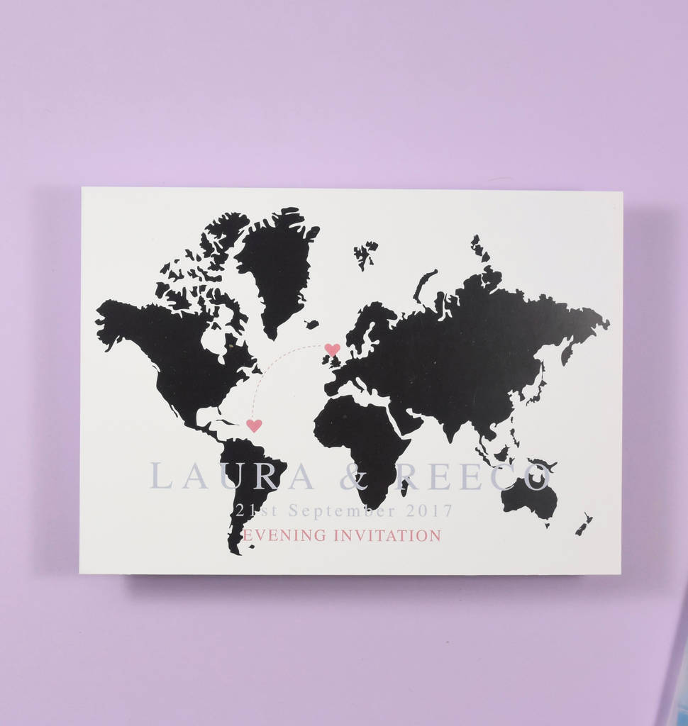 World Map Travel Inspired Wedding Invitation Laura By Paper And Inc   Original Laura Map Wedding Invitation 