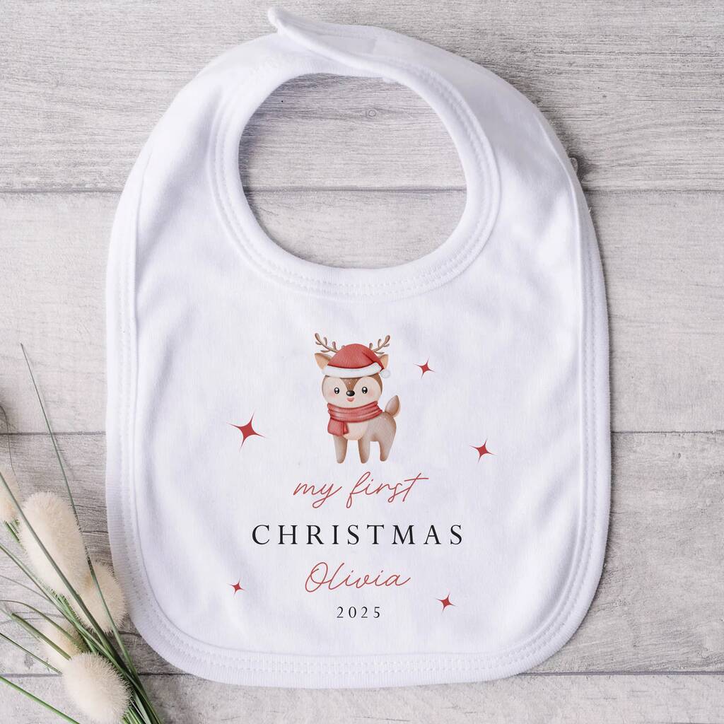 Personalised Baby First Christmas Reindeer Baby Bib