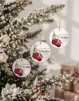 Personalised Christmas Memorial Robin And Stocking Bauble, 4 of 4
