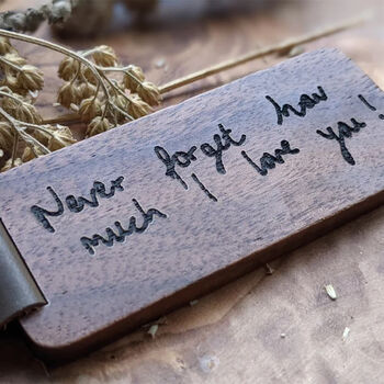 Personalised Walnut Wood Keyring Handwritten Message, 3 of 3