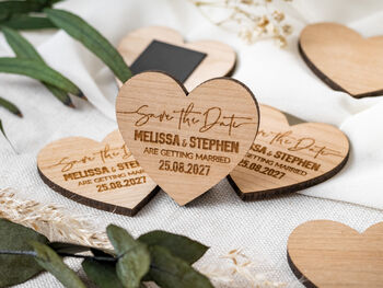 Save The Date Wooden Heart Token Fridge Magnet, 6 of 7