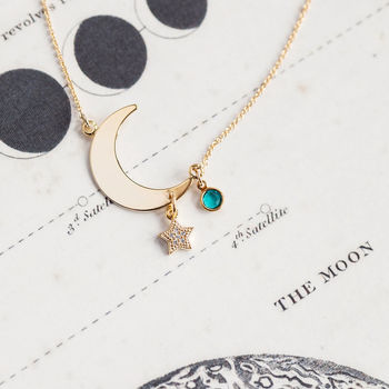 Gold Plated Moon And Star Birthstone Charm Necklace, 5 of 9
