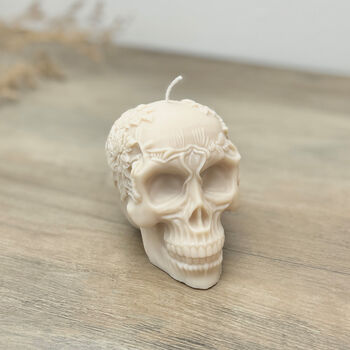 Floral Skull Candle Gothic Halloween Decor Autumn Gift, 9 of 10