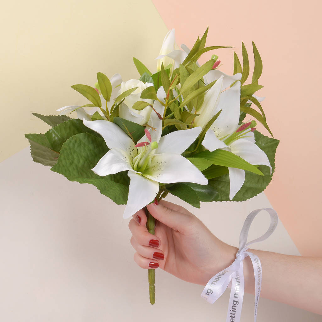 Faux Tiger Lily Bouquet With Personalised Ribbon, 1 of 3