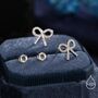 Sterling Silver Cz Ribbon Bow Stud Earrings, thumbnail 6 of 12