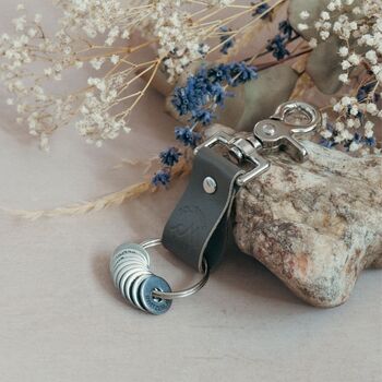 Personalised Grey Leather Anniversary Travel Keyring, 3 of 4