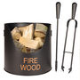 Traditional Fire Wood Bucket With Tools, thumbnail 2 of 7