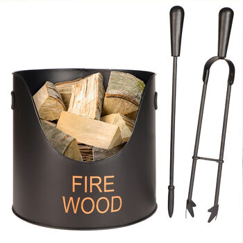 Traditional Fire Wood Bucket With Tools, 2 of 7