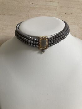 Grey 18 K Gold Plated Handcrafted Pearl Choker Set, 5 of 8