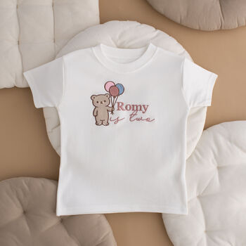 Personalised Children's Birthday T Shirt Bear Balloons, 2 of 2