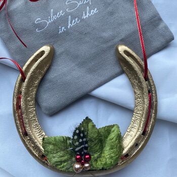 Personalised Gold Horseshoe Xmas Hanging Decoration, 3 of 4