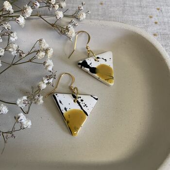 Mustard Yellow Ceramic Earrings Gold Plated, 7 of 8