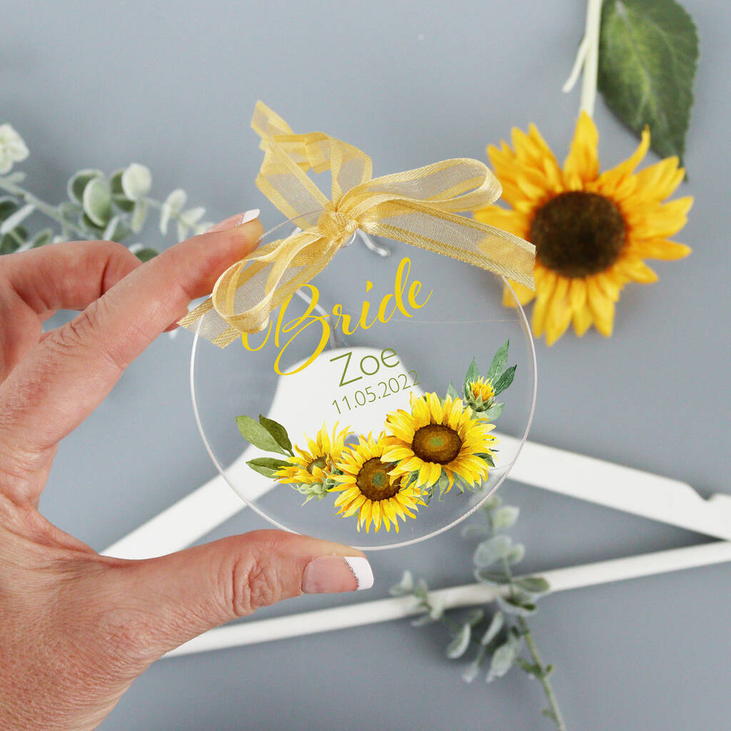 Personalised Clear Sunflower Wedding Hanger Tag, 1 of 7