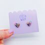 Hand Painted Abstract Wonky Heart Stud Earrings, thumbnail 3 of 8