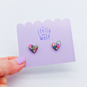 Hand Painted Abstract Wonky Heart Stud Earrings, 3 of 8