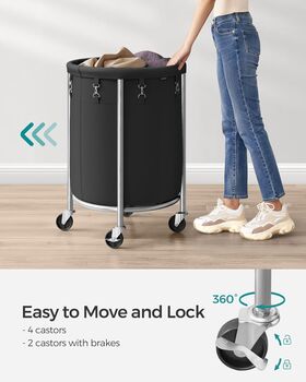 Rolling Laundry Basket With Steel Frame Trolley, 4 of 7