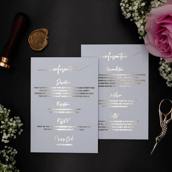 White And Gold Foil Wedding Information Card, 5 of 9