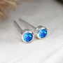 Mini Sterling Silver Ocean Blue Opal Stud Earrings, thumbnail 4 of 11