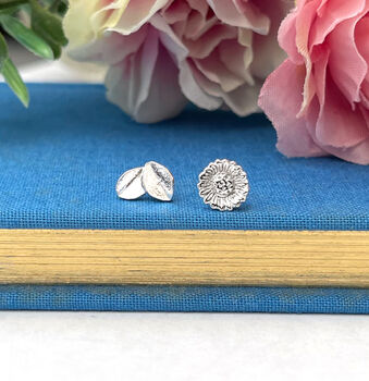 Good Luck Sterling Silver Mismatched Flower And Leaf Earrings, 3 of 10
