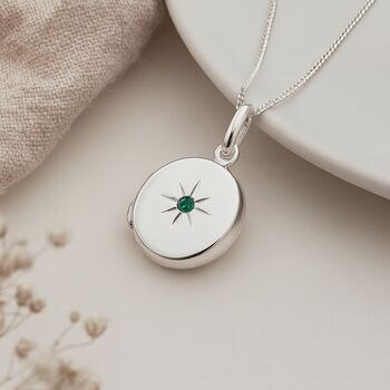 Personalised Sterling Silver May Birthstone Locket – Emerald, 4 of 7