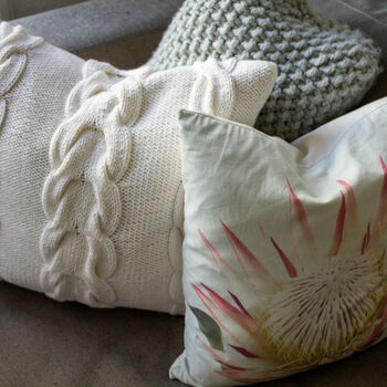 Hand Knit Chunky Cable Knit Cushion In White, 5 of 5