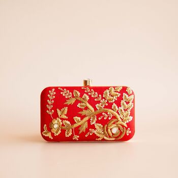 Anika – Red Silk Embroidered Clutch, 2 of 4