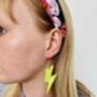 Neon Green Glitter Lightning Bolt Earrings Small And Large / Cyber Rave / Electric Festival Jewellery / Gift For Colour Lovers, thumbnail 8 of 9