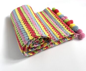 Cashmere Crochet Pom Pom Long Scarf, 5 of 6