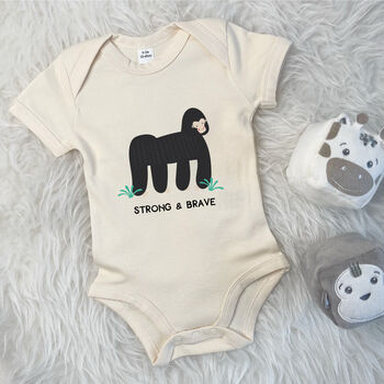 Strong And Brave Gorilla Jungle Babygrow, 4 of 10