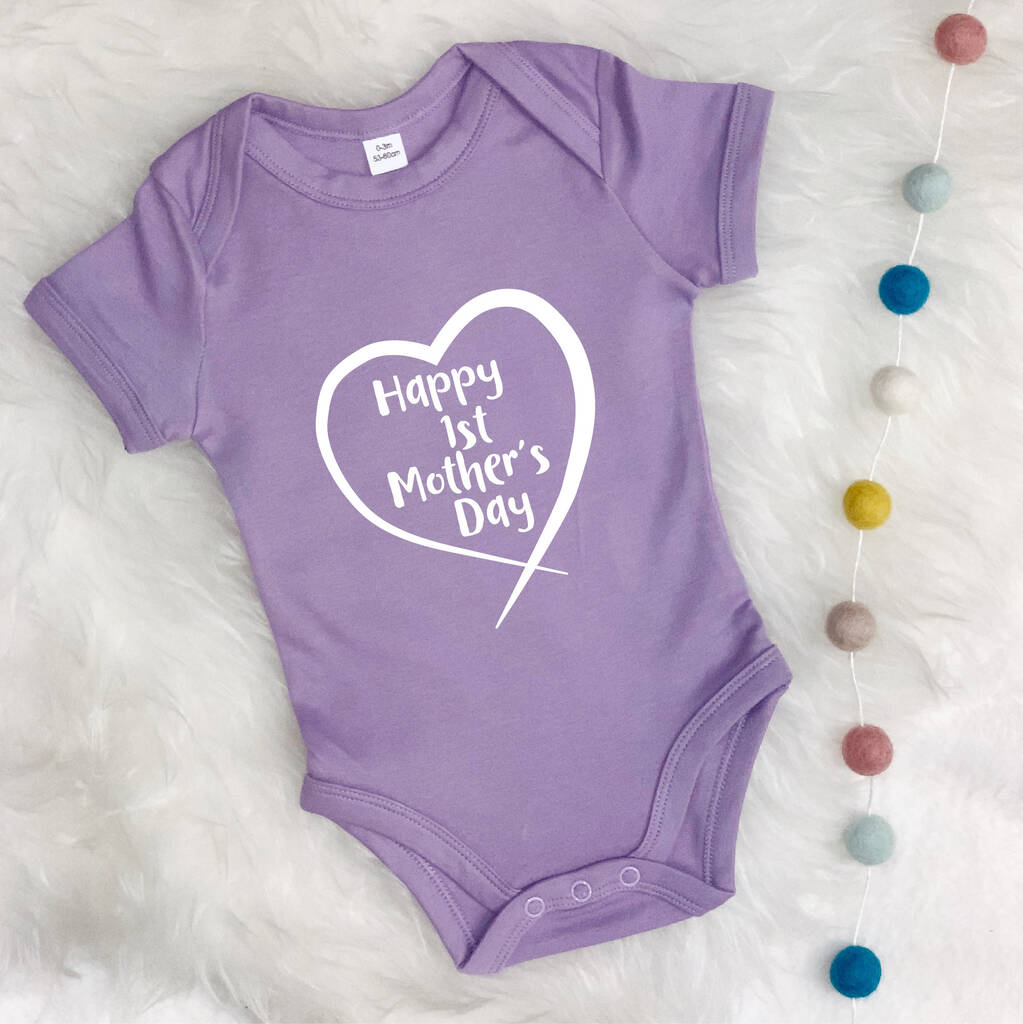 Personalised Happy First Mothers Day Baby Grow First Mum Pink Text 