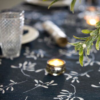 Luxury Christmas Tablecloth Mistletoe Dark Navy Blue, 4 of 8