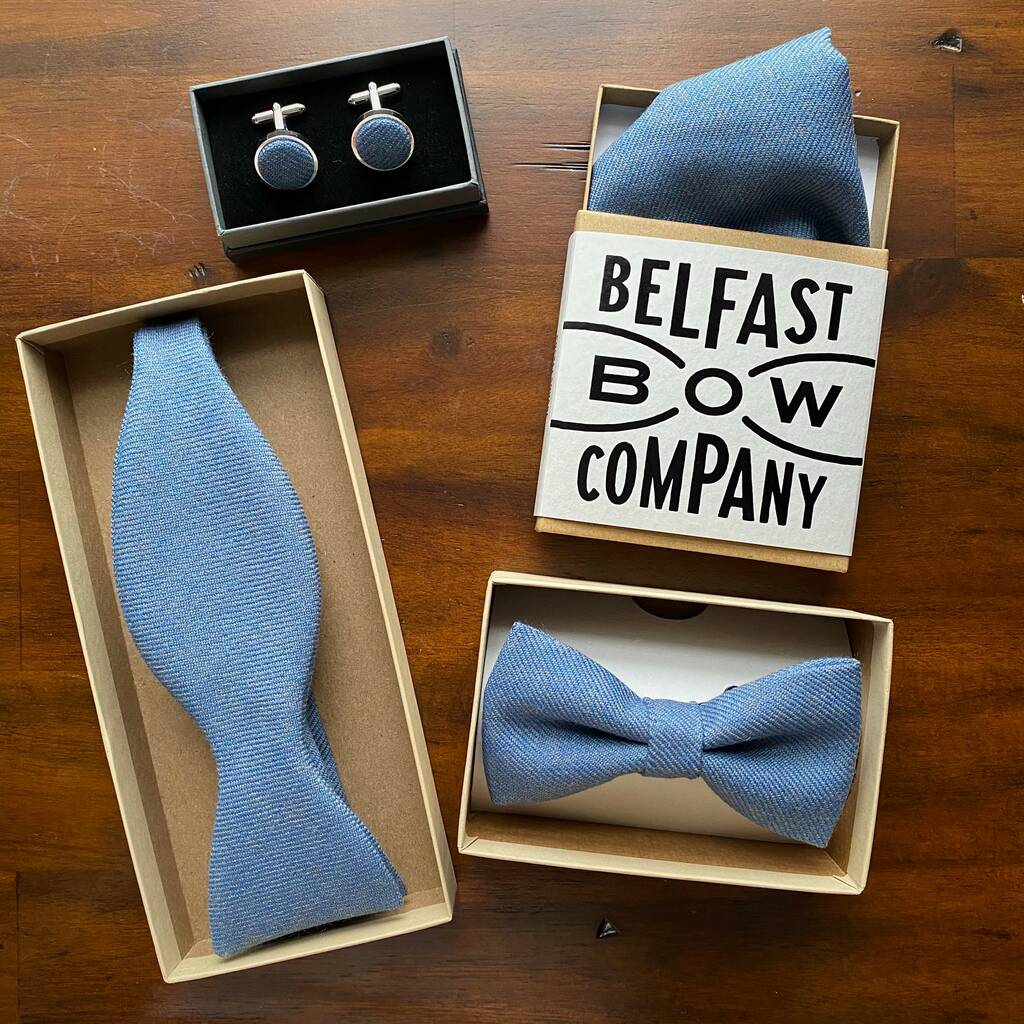 Islay Tweed Self Tie Bow Tie In Blue By Belfast Bow