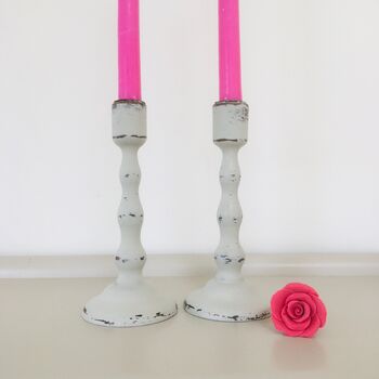 Pair Of Antique Hand Painted Candlesticks ~ Ten, 3 of 6
